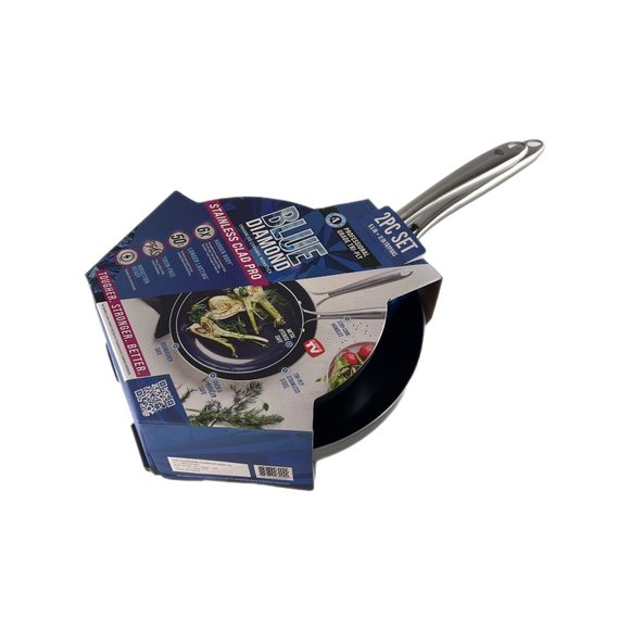 Blue Diamond Enhanced Ceramic Nonstick Stainless Clad Pro Frypan Set NWT - Picture 2 of 6